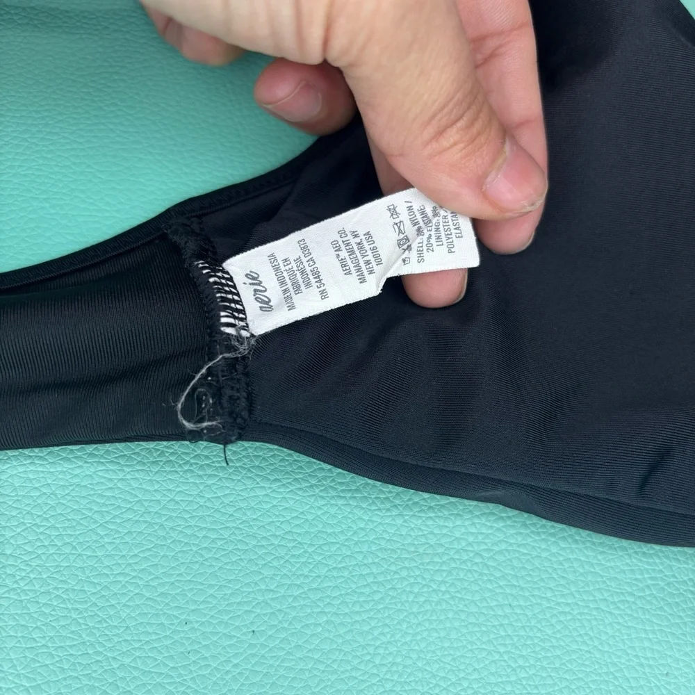 Aerie Front Tie Scoop Bikini‎ Swim Top Black Women’s Size XS